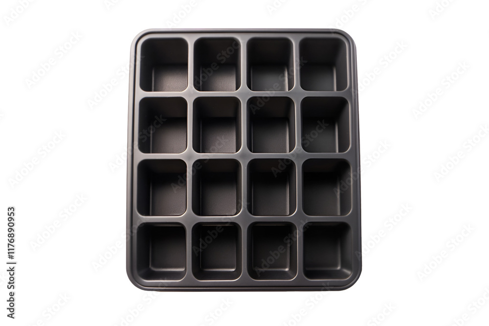 Rear view of an isolated black silicone ice cube tray isolated on transparent background. png Rear view of an isolated black silicone ice cube tray isolated on transparent background. png