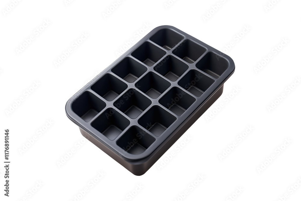Rear view of an isolated black silicone ice cube tray isolated on transparent background. png Rear view of an isolated black silicone ice cube tray isolated on transparent background. png