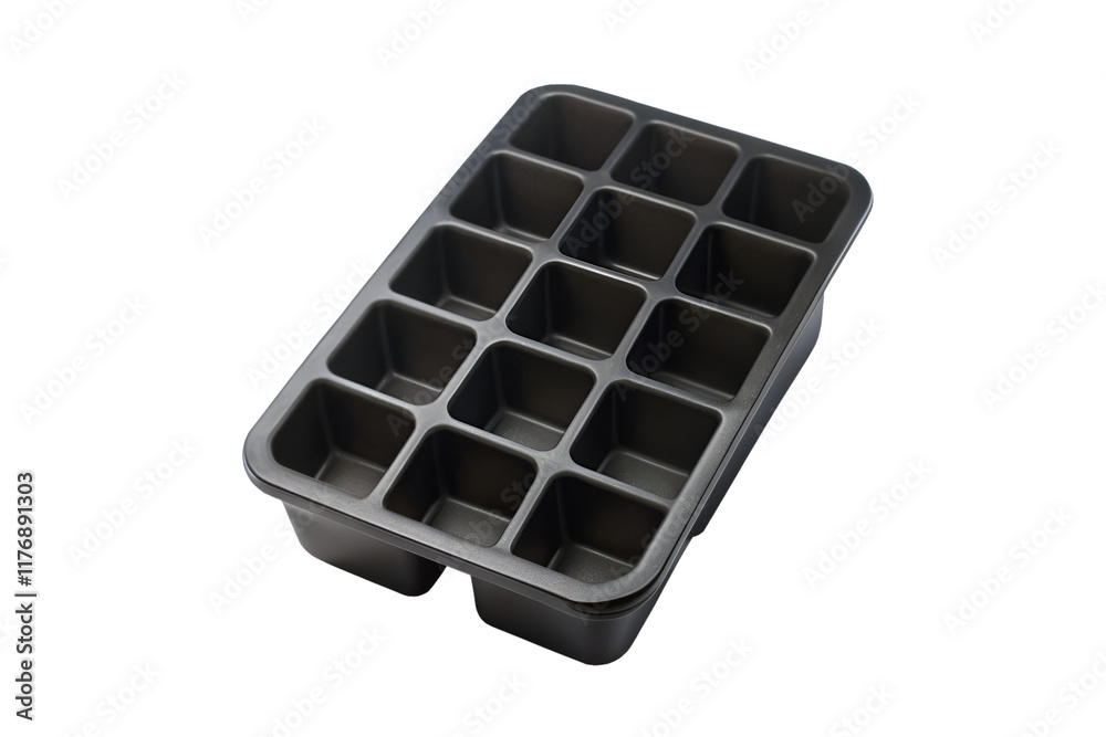 Rear view of an isolated black silicone ice cube tray isolated on transparent background. png Rear view of an isolated black silicone ice cube tray isolated on transparent background. png