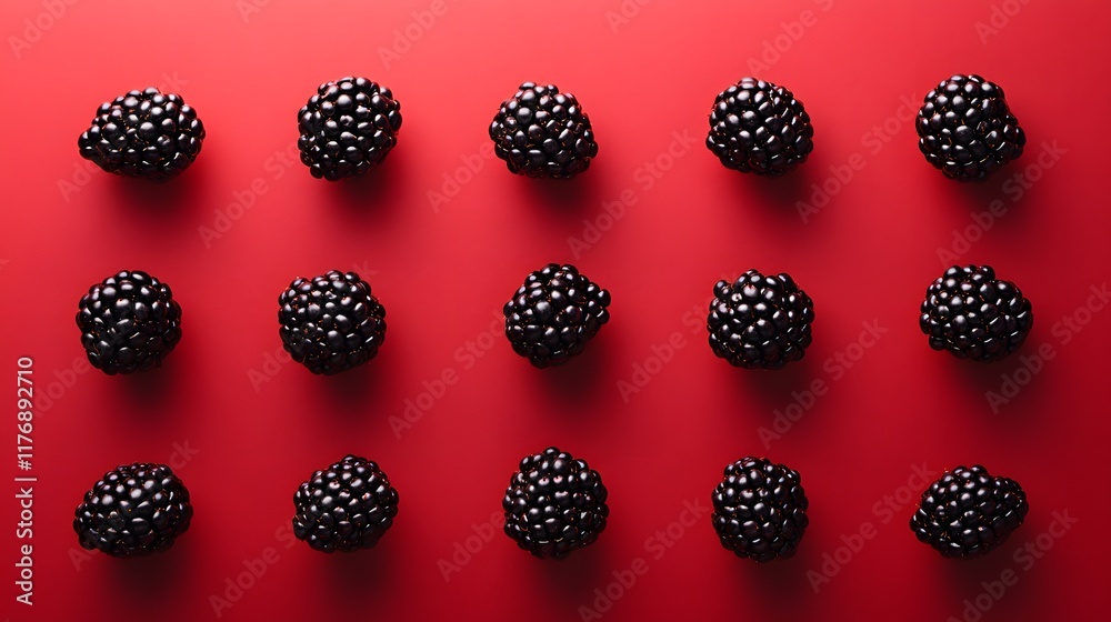 Blackberries Arranged on Red Background Blackberries Arranged on Red Background
