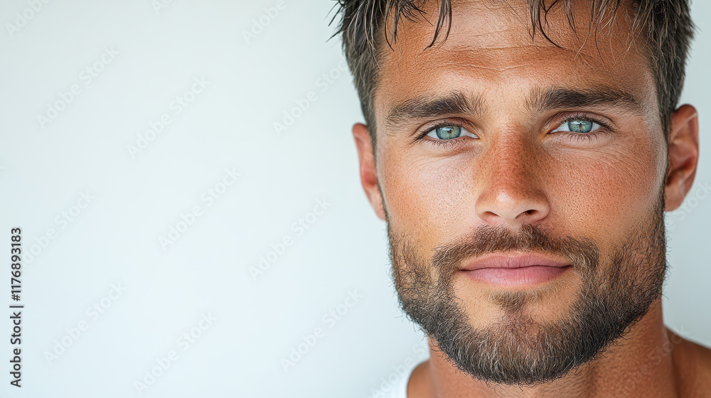 Obraz premium striking portrait of man with captivating blue eyes and beard