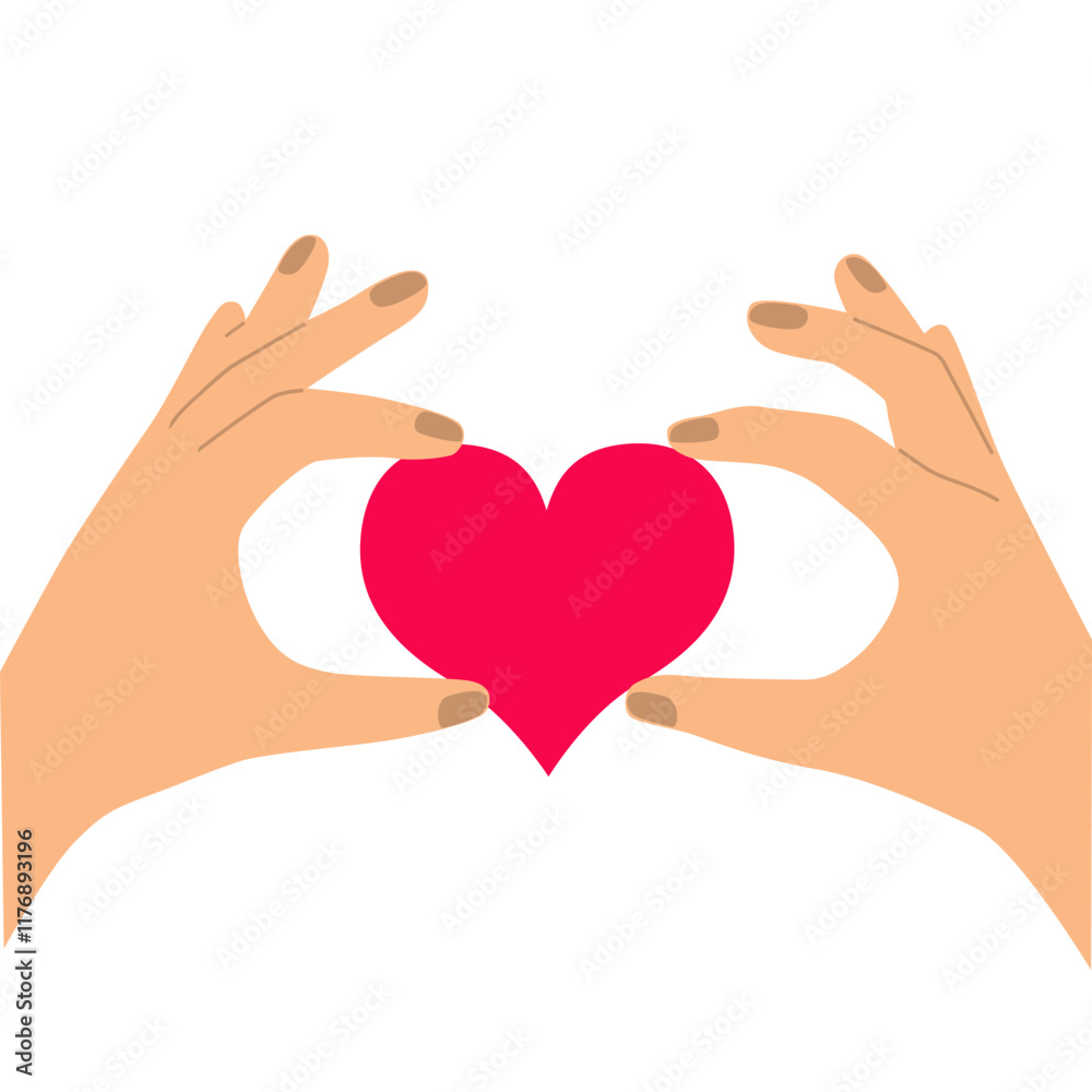 Hands holding a heart. Different colors, cartoon character, Valentine's day illustration in flat style, isolated on white background Hands holding a heart. Different colors, cartoon character, Valentine's day illustration in flat style, isolated on white background