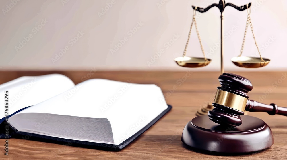 Legal symbols with a gavel, scales, and an open book. Legal symbols with a gavel, scales, and an open book.