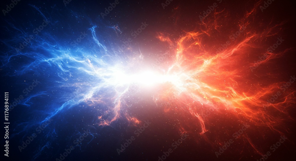 Epic Cosmic Collision of Blue and Red Light Energies in a Dynamic Space Explosion Epic Cosmic Collision of Blue and Red Light Energies in a Dynamic Space Explosion