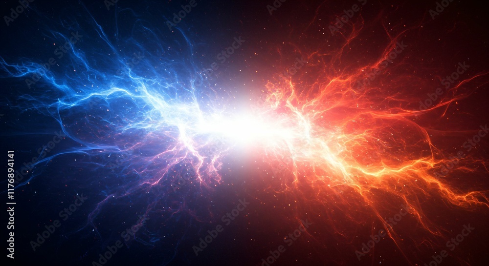 Epic Cosmic Collision of Blue and Red Light Energies in a Dynamic Space Explosion Epic Cosmic Collision of Blue and Red Light Energies in a Dynamic Space Explosion