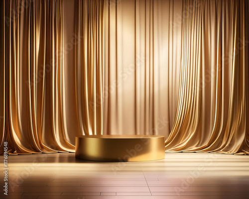 Satin drapes and a rendered empty room make for an opulent stage for exhibiting high-end cosmetics and fashion items, as well as a gorgeous background for studio photography photo