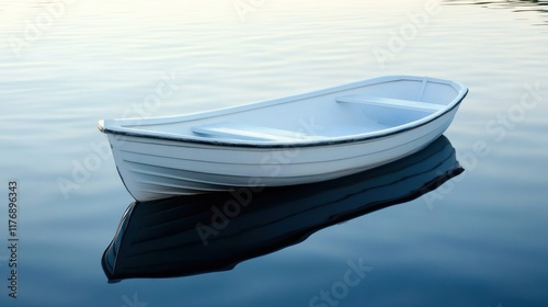 Serene Solitude: A White Rowboat on Calm Waters photo