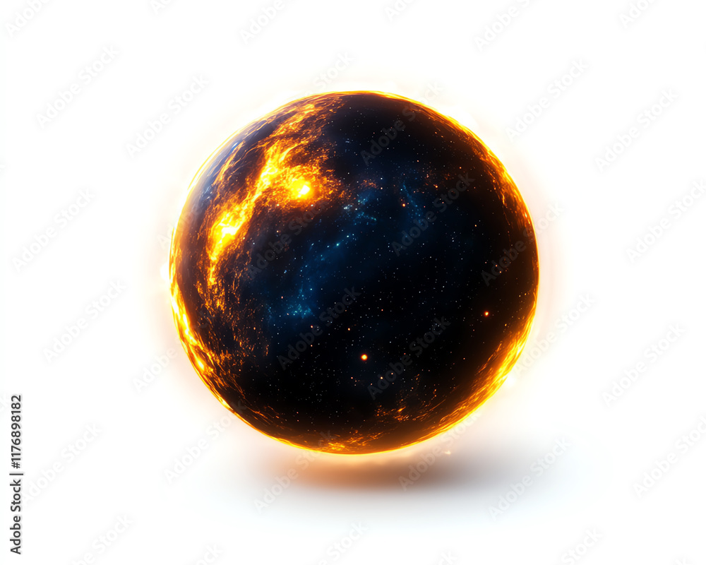 Fototapeta premium A glowing sphere representing a celestial body surrounded by fiery elements, showcasing the beauty of the universe.