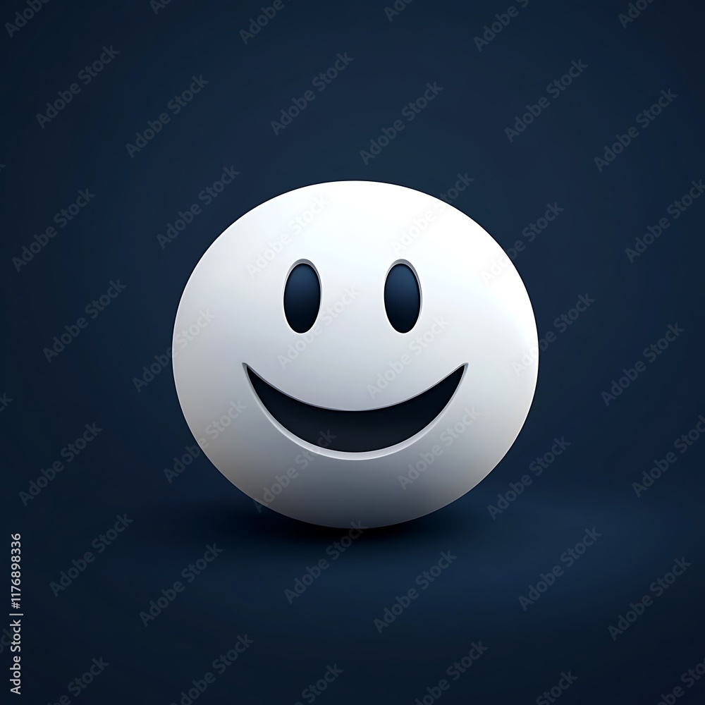 Fototapeta premium Clean white Smiley emoji on a dk navy background with shp, realistic shadows