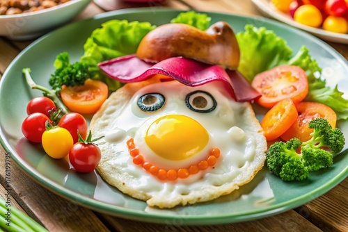 Funny Pirate Fried Egg Breakfast for Kids - Ham & Veggie Fun photo