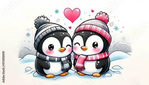 Penguin Couple with Heart photo