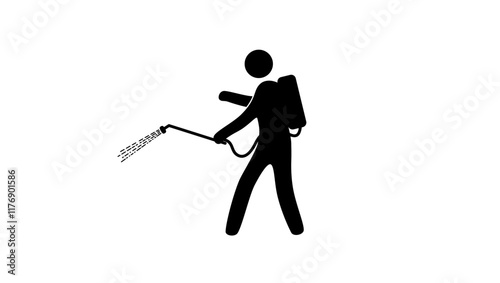 spraying pesticide, black isolated silhouette