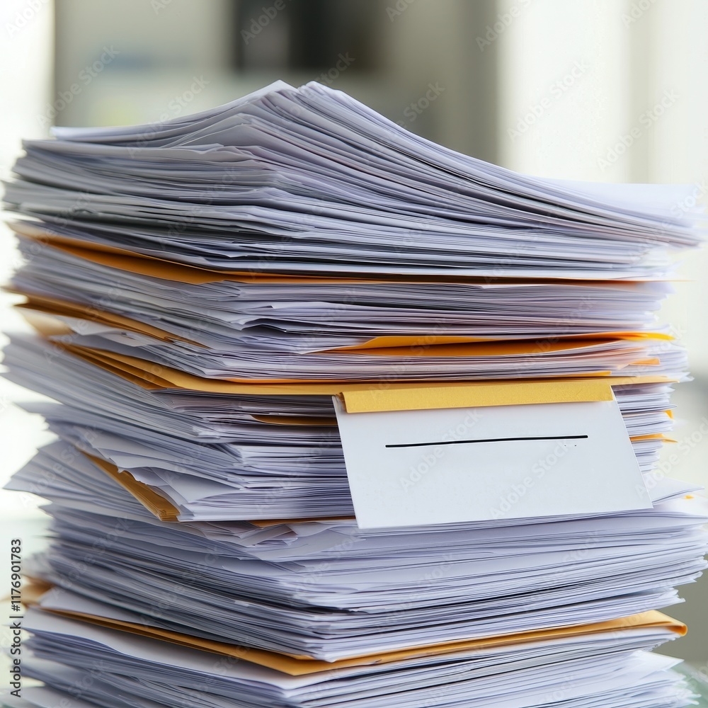 Stack of organized documents with a label on top. Stack of organized documents with a label on top.