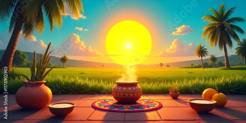 Pongal Festival Sunrise Rice Cooking