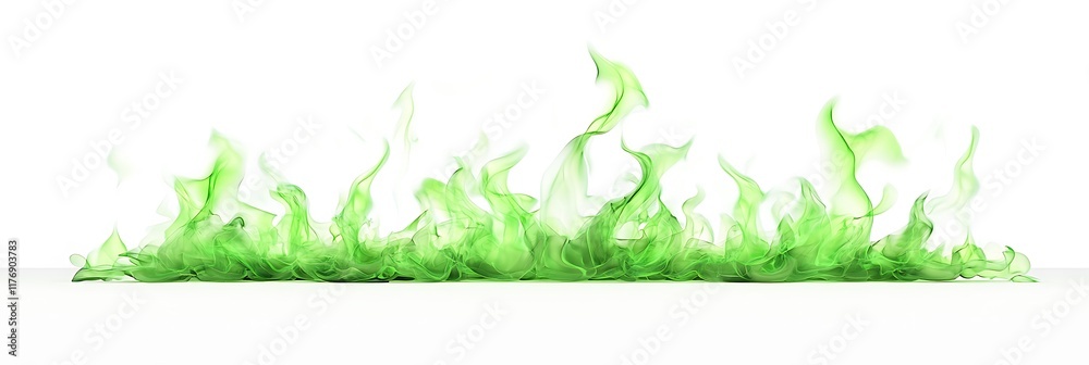 Elegant fire design with green flames, neatly positioned on white background Elegant fire design with green flames, neatly positioned on white background