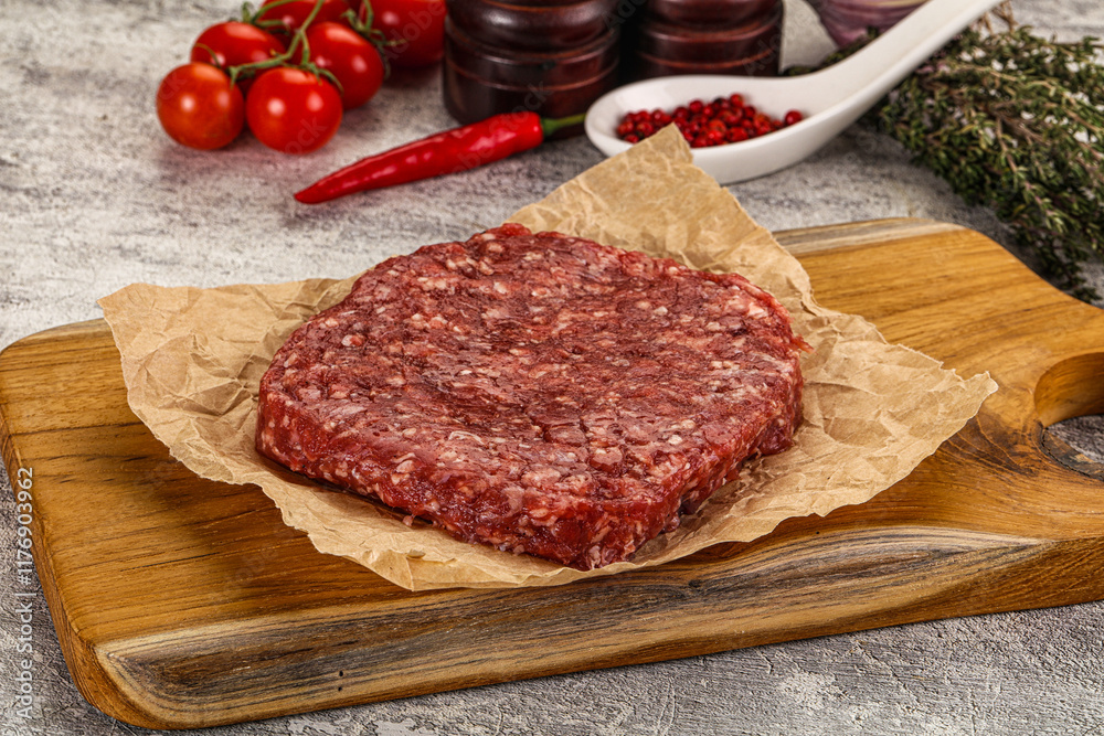 Raw beef burger cutlet for grill Raw beef burger cutlet for grill