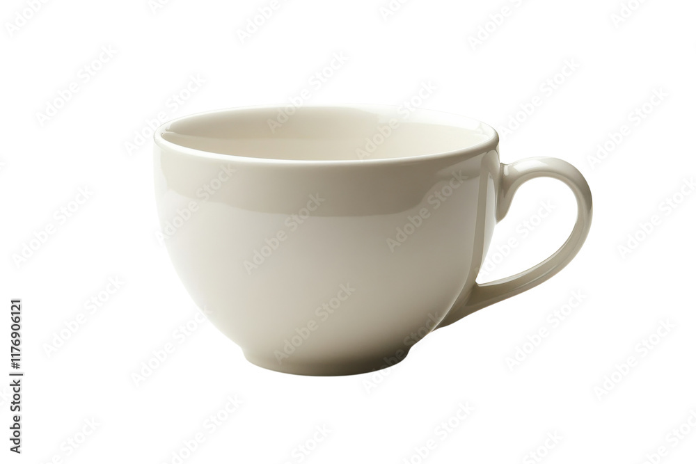 Empty white ceramic cup on a clean surface ready for a warm beverage Empty white ceramic cup on a clean surface ready for a warm beverage