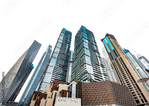 Fototapeta Naklejka Na Ścianę i Meble -  Urban skyline with futuristic architecture of tall modern skyscrapers