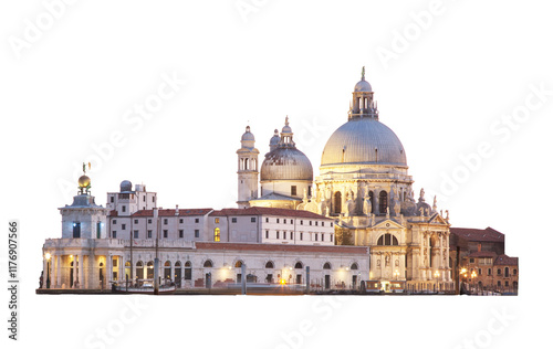 Skyline of Venice, Italy isolated on transparent white png. Church of Basilica Salute