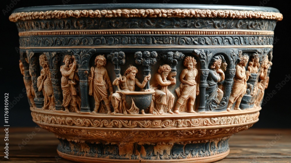 Obraz premium Ornate ancient-style bowl, sculpted figures.