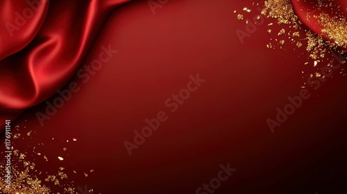 Elegant silk background with gold foil flakes luxurious textile rich red fabric soft lighting artistic concept photo