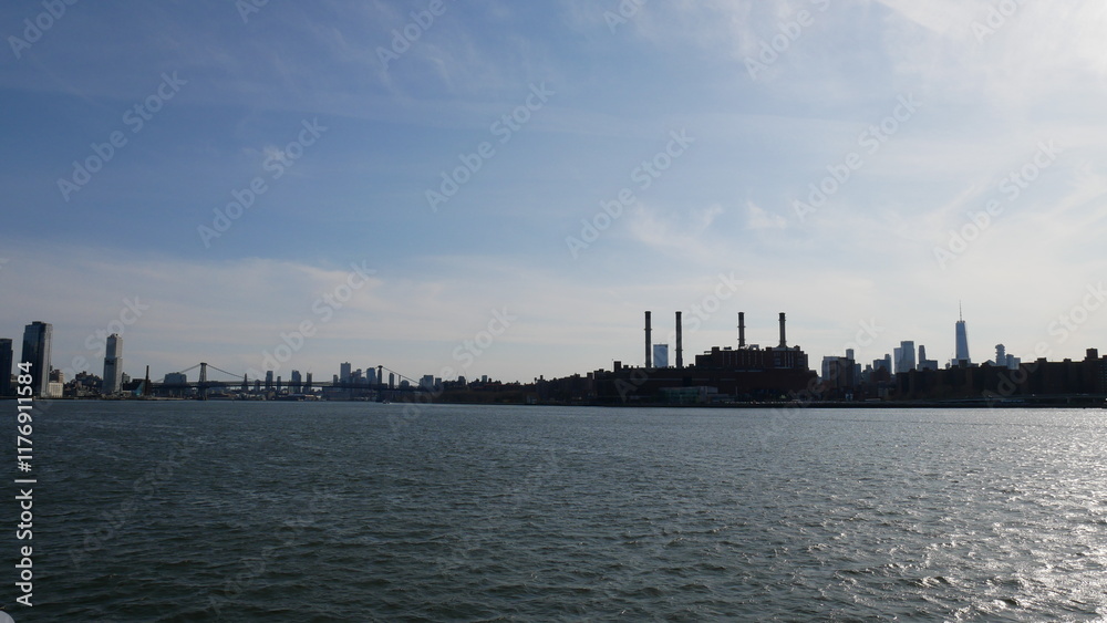 Naklejka premium Manhattan skyline, New York City, NYC, horizon, gratte-ciel, architecture, ville, urbain, métropole, États-Unis, Amérique, Big Apple, Empire State Building, One World Trade Center, Freedom Tower, Chry