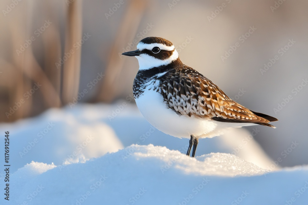 Killdeer standing on snow during winter Killdeer standing on snow during winter