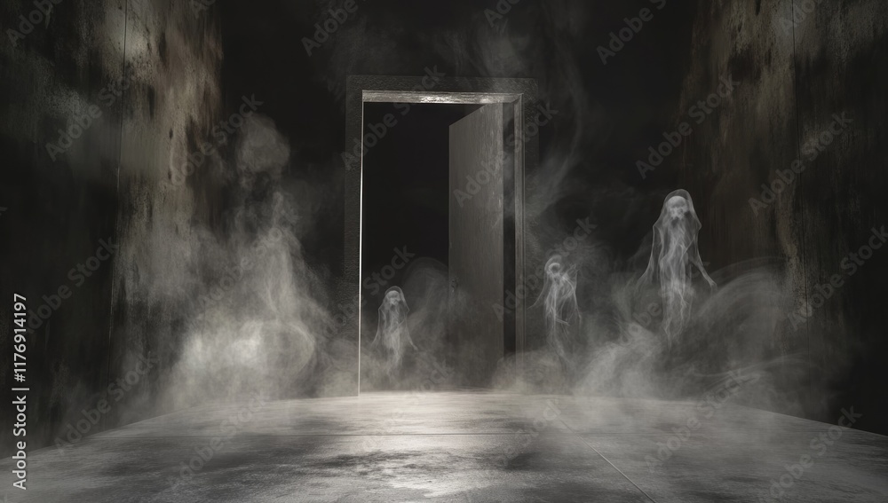 Fototapeta premium Eerie Spectral Apparitions in a Haunted Room