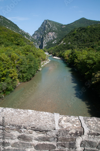 Vertical photography of canyon of Arachthos river in Tzoumerka national park