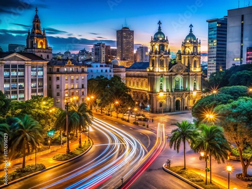 Long Exposure Night Photography of Rio de Janeiro's Centro Histórico, Praça Dom Pedro II