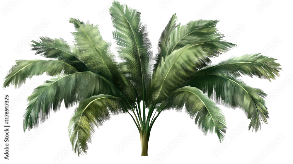 Lush Tropical Palm Tree: A vibrant and realistic digital illustration of a single palm tree, showcasing its lush green foliage and intricate details. Lush Tropical Palm Tree: A vibrant and realistic digital illustration of a single palm tree, showcasing its lush green foliage and intricate details.