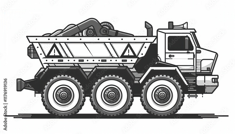Naklejka premium A robust off-road dump truck ideal for heavy-duty hauling in challenging terrains. Perfect for construction, mining, and other industrial applications.