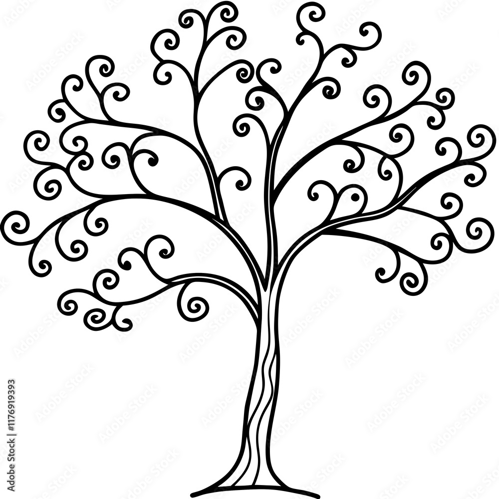 Flourishing Spring Tree with Delicate Tendrils - Vector Art Flourishing Spring Tree with Delicate Tendrils - Vector Art