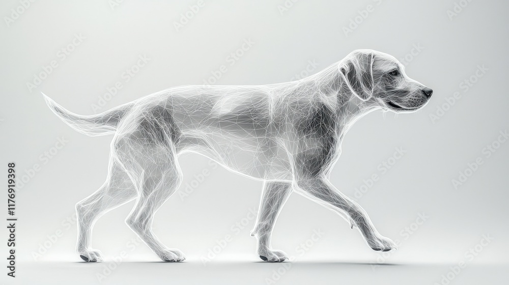 A digital illustration of a walking dog, highlighted with a wireframe effect, showcasing a sleek design on a minimalist background. A digital illustration of a walking dog, highlighted with a wireframe effect, showcasing a sleek design on a minimalist background.
