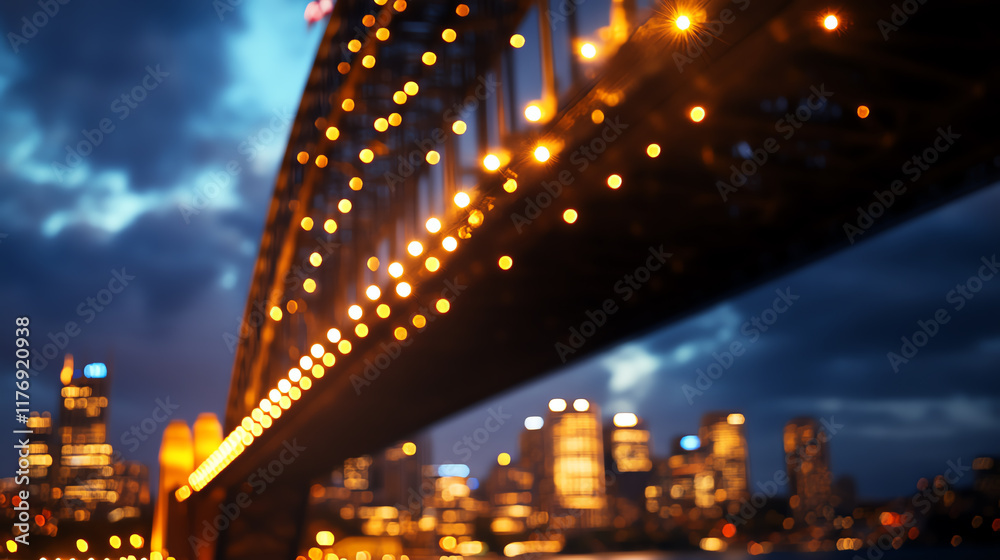 Obraz premium A stunning view of illuminated cityscape at night, showcasing the beauty of urban architecture and vibrant lights beneath a cloudy sky.