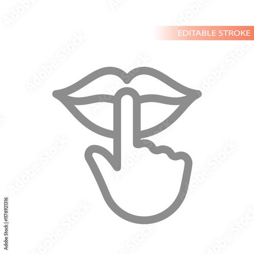 Keep quiet or silence line vector icon. Finger on lips, silent area symbol.