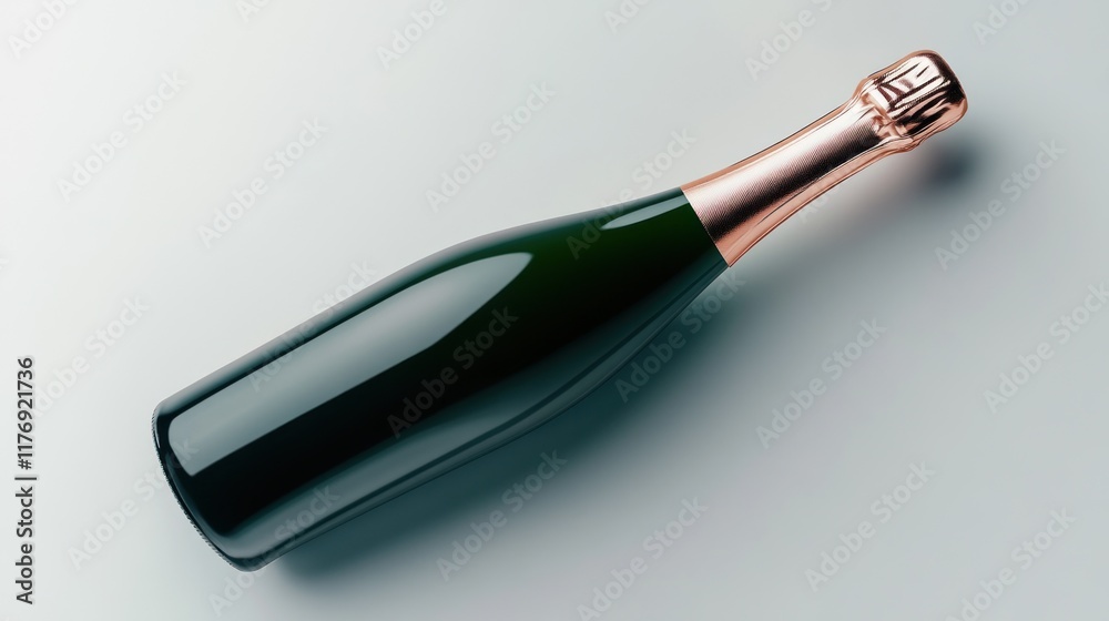 Rose gold champagne bottle studio shot, white background, celebration Rose gold champagne bottle studio shot, white background, celebration