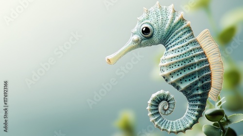 A close-up of a vibrant seahorse showcasing intricate details, with a soft, blurred background highlighting its unique features.
