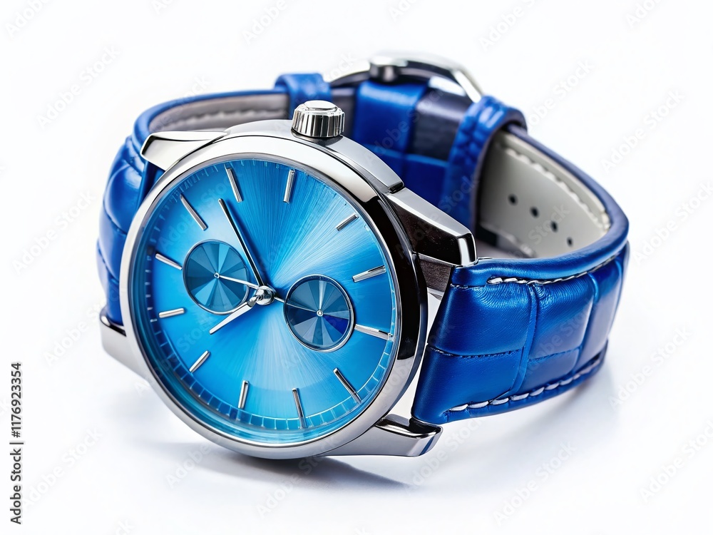 Luxury Blue Men's Wristwatch Isolated on White - Clean Design, Clipping Path Luxury Blue Men's Wristwatch Isolated on White - Clean Design, Clipping Path