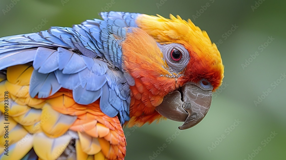 Fototapeta premium Close up of harmonious vibrant orange and blue dual feathers in perfect symmetry