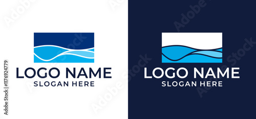 Abstract Logo illustration for a business company. Corporate identity design elements. Nature, sea, eco, science, health care logo ideas. Ecology, blue, sea, water waves in square concept. Colorful ve