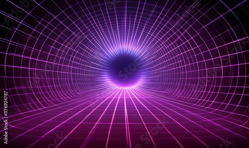 Purple glow portal with grid tunnel effect.