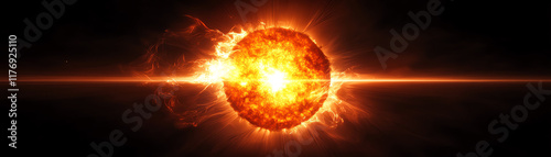 A vibrant depiction of the sun's fiery core, showcasing its intense heat and energy radiating into the universe. photo