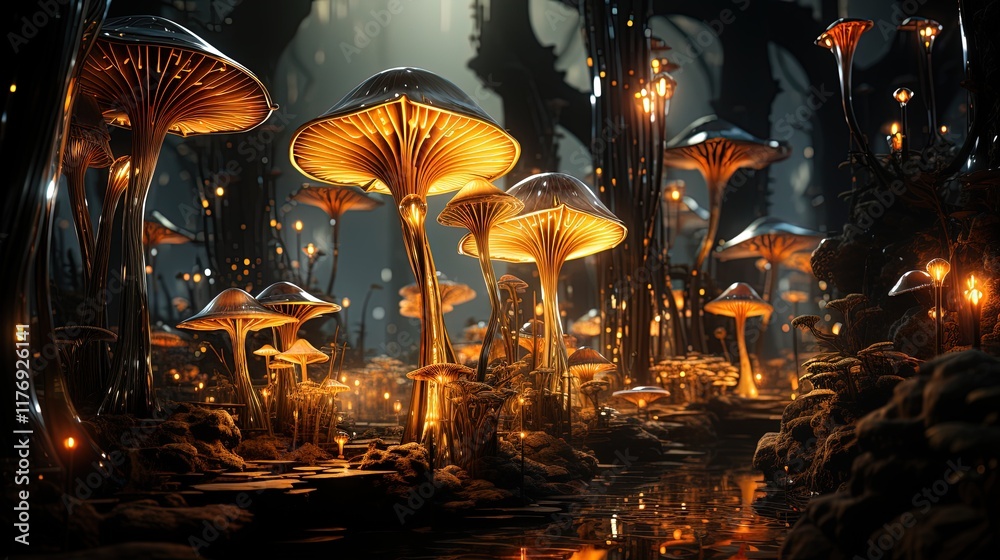 Obraz premium A Magical Forest of Glowing Mushrooms and Shimmering Crystals