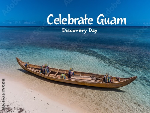 Celebrate Guam Discovery Day Serene Beach Scene with Traditional Chamorro Canoe - Perfect for Fourth of July and Labor Day photo