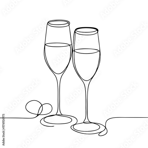 Two wedding champagne glasses with elegant line details