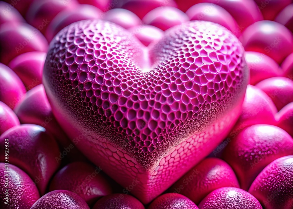 Fototapeta premium Macro Pink 3D Heart, Close-up Detailed Shot, Valentine's Day, Abstract Love, Romantic Texture
