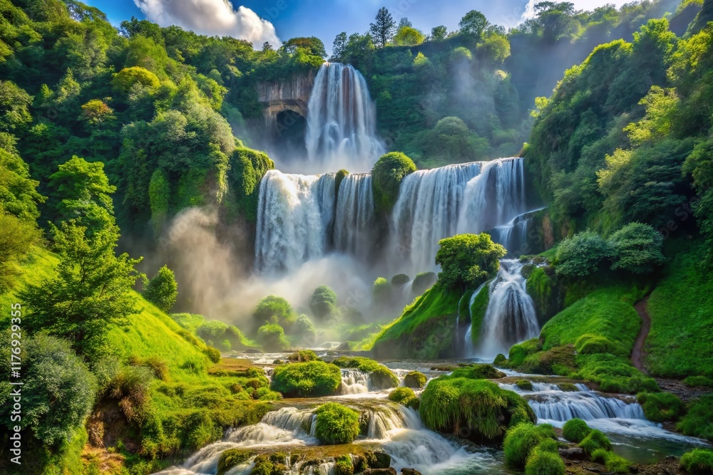 Naklejka premium Majestic Cascata delle Marmore Waterfall in Umbria, Italy: Stunning Landscape Photography