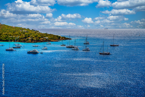 Anchored in Paradise Sailboats Resting on Caribbean Waters
