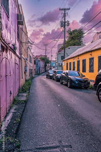 Pastel Skies Over a Caribbean Street